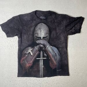 The Mountain Knight Graphic T Shirt Medieval Armor Sword Black Tie Dye Size S